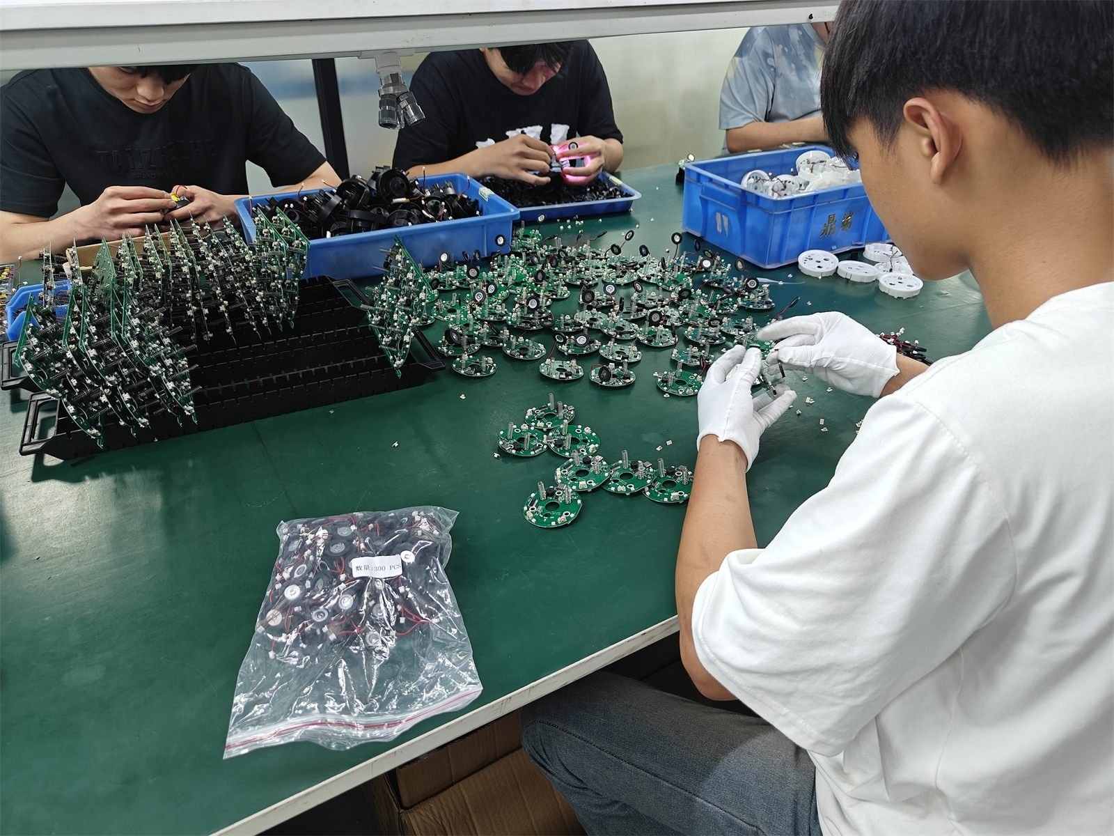 Workers assembling circuit boards at the Yuehang plant